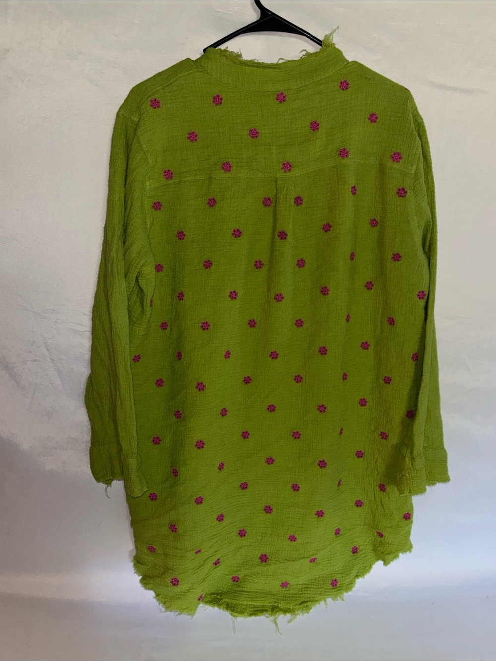 Ivy Jane Green Crinkle Embroidered Floral Boho Hippie Blouse Top M/L - Picture 3 of 5
